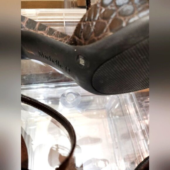 Michelle D 8M Fudge Crocodile Closed Toe High Heels with Ankle Strap - Picture 8 of 15